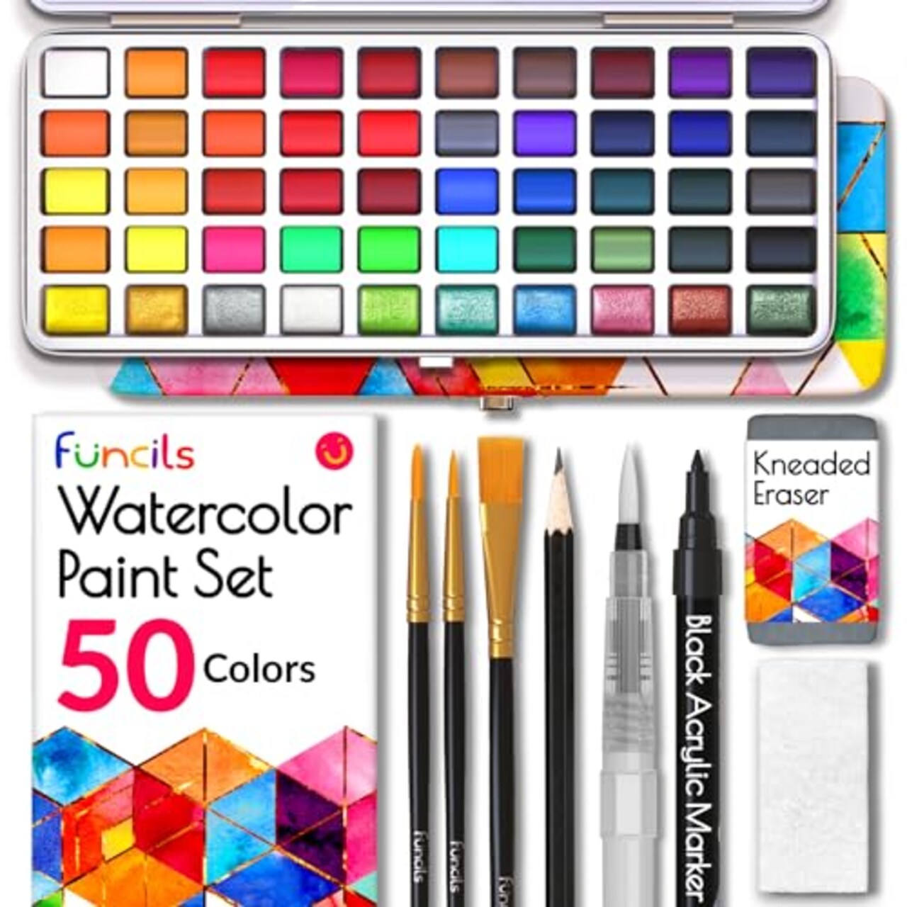 Watercolor Paint Set - 50 Travel Watercolors Set - Water Colors Paint for Adult, Kids, Beginners, Professional Artists | Watercolor Palette with Paper, Brush, Pen | Art Supplies for Adults